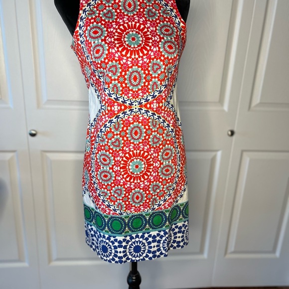 London Times Multi Colored Sheath Mini Dress Halter Neckline, Size 4 - Picture 7 of 15